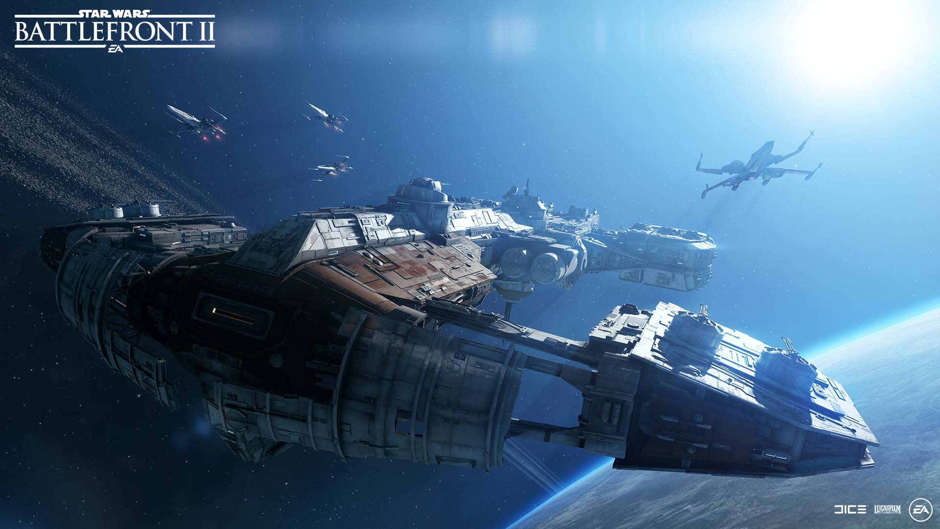 Vista of the DQar space battle in Battlefront 2.