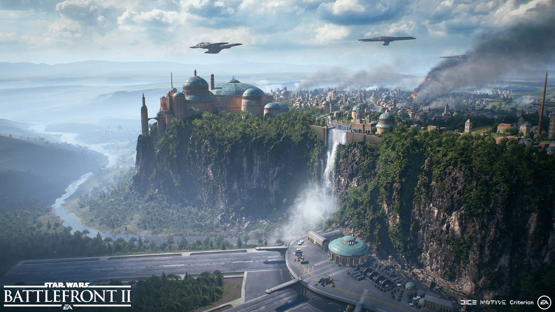 View over Theed, the capital of planet Naboo.