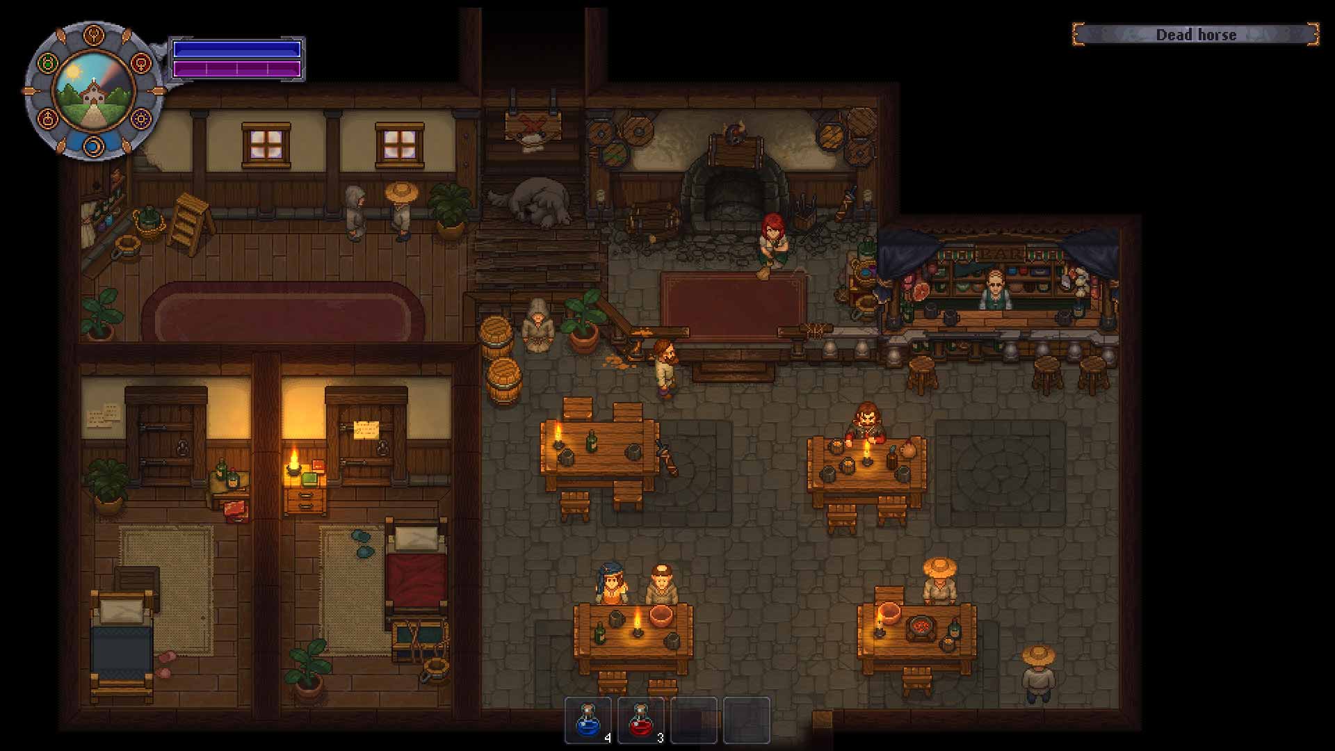 Graveyard Keeper: Sell human meat at your local tavern.