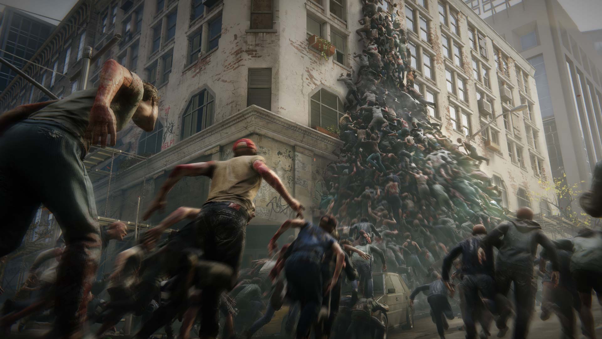 Zombies piling up as a pyramid.